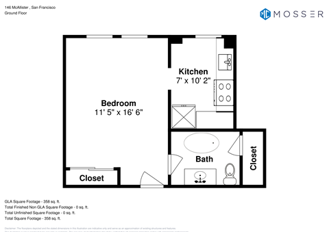 Floor plan for studio, 1 bath, 453 sqft